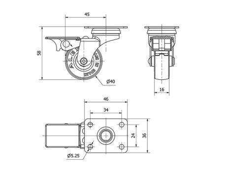 RUEDA GIRATORIA ALEX Ø100MM FRENO PLACA REF 1-0553