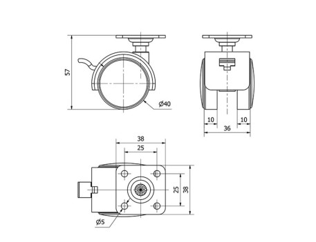 RUEDA GIRATORIA PLACA FRENO 100MM POLIAMIX 1-0462