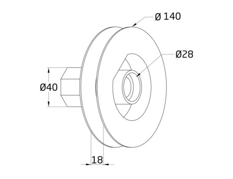 POLEA NYLON 140MM PARA RODAMIENTO CINTA 18MM