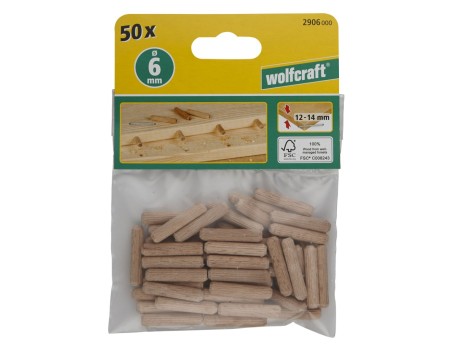 ESPIGAS LARGAS MADERA HAYA 6X30MM WOLFCRAFT 50 UNIDADES