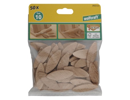 GALLETAS DE UNIÓN DE MADERA WOLFCRAFT 10 MM 50 UNIDADES