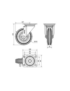 RUEDA GIRATORIA DE GOMA 125 MM CON RODAMIENTOS RUEDAS ALEX 2