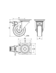 RUEDA GIRATORIA 100MM GOMA CON FRENO ALEX 2