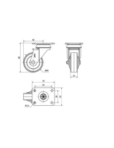 RUEDA GIRATORIA PLACA 60 MM RUEDAS ALEX 1-0163 2