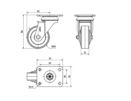 RUEDA GIRATORIA PLACA 60 MM RUEDAS ALEX 1-0163