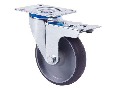 RUEDA GIRATORIA CON FRENO GOMA GRIS 100 MM RUEDAS ALEX