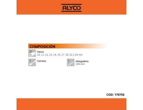 JUEGO DE VASOS Y CARRACA 12 PZAS 1/2 ALYCO ORANGE
