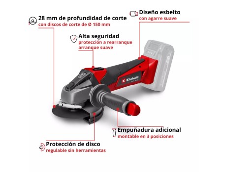 AMOLADORA ANGULAR TE-AG 18/115 LI SOLO EINHELL 115MM