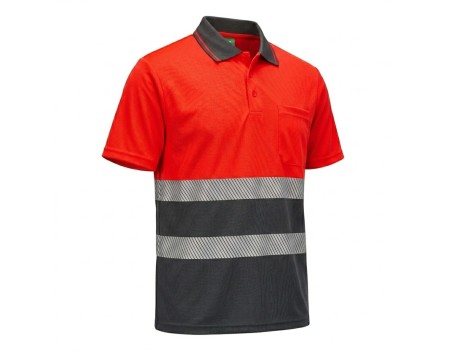 POLO MANGA CORTA ALTA VISIBILIDAD BIRDEYE GRIS/ROJO