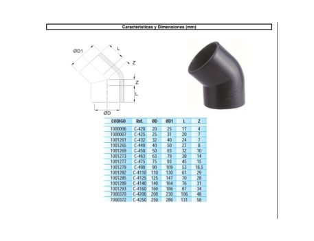 CODO PRESIÓN PVC 45º DIÁMETRO 32MM ADEQUA