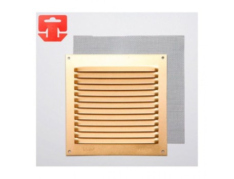 REJILLA VENTILACIÓN ALUMINIO CON MOSQUITERA 20X20CM ORO