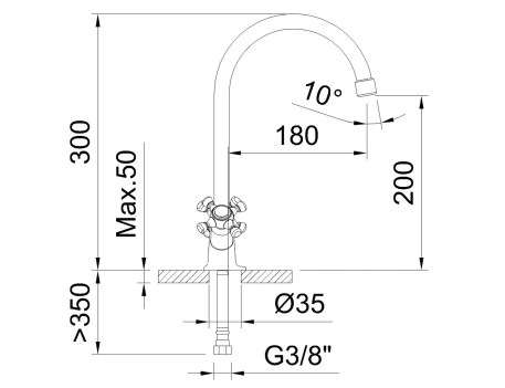 GRIFO FREGADERO BIMANDO CAÑO 180MM WITH2 ANTIGONA
