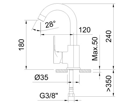 MONOMANDO LAVABO 180° TUBO ROCKET NEGRO MATE