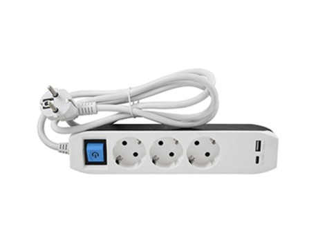BASE 3 TOMAS 3G1 5MM2 1.5M CON INTERRUPTOR 2USB