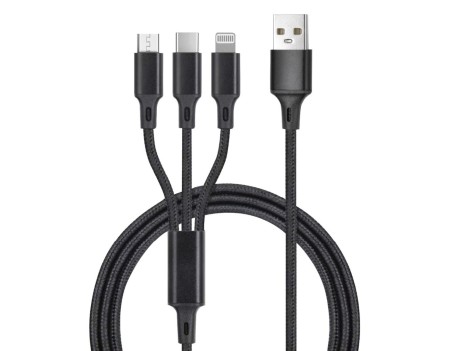 CABLE CARGADOR 3 EN 1 USB-C LIGHTNING MICRO USB 1.2M