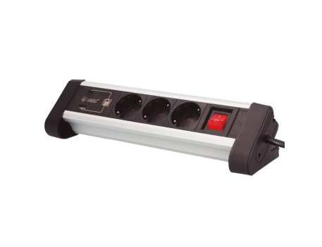 BASE MÚLTIPLE SOBREMESA 3 TOMAS USB-A USB-C NEGRA