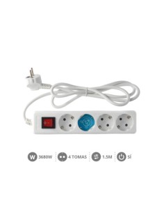 BASE MÚLTIPLE 4 TOMAS CON INTERRUPTOR 1,5M BLANCA