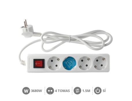 BASE MÚLTIPLE 4 TOMAS CON INTERRUPTOR 1,5M BLANCA