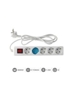 BASE MÚLTIPLE 5 TOMAS CON INTERRUPTOR 1,5M BLANCA