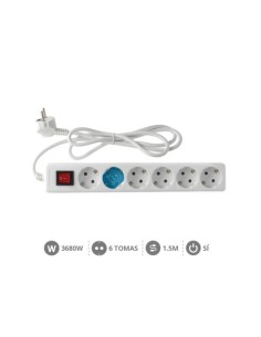 BASE MÚLTIPLE 6 TOMAS CON INTERRUPTOR 1.5M BLANCA