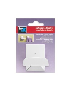 COLGADOR ADHESIVO BLANCO BASE ACERO INOXIDABLE 2