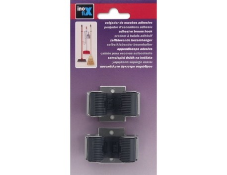 COLGADOR ESCOBAS ADHESIVO ACERO PACK 2 UNIDADES