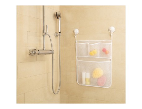 CESTA MALLA CON VENTOSA JUGUETES BAÑO 43X53CM BLANCA