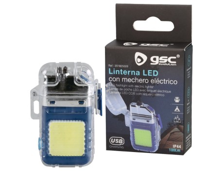 LINTERNA LED COB 2W CON MECHERO ELÉCTRICO USB