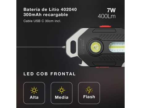 LINTERNA LED COB DE SEGURIDAD 10W 400LM GARSACO
