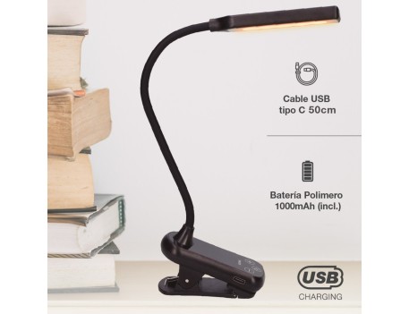 LINTERNA LED LECTURA AJUSTABLE CON PINZA 100LM