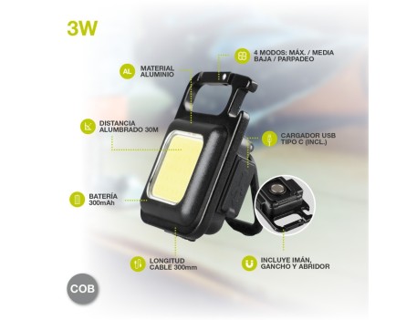 MINILINTERNA LED MULTIFUNCIÓN 3W CON ABRIDOR