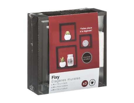 TRIPLE CUBO RECTO MDF 30-27-24CM NEGRO PARED