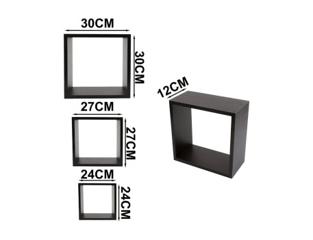 TRIPLE CUBO RECTO MDF 30-27-24CM NEGRO PARED
