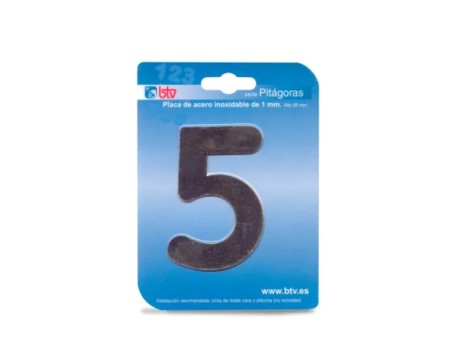 PLACA NÚMERO 5 ACERO INOXIDABLE 8.5CM BTV