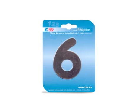 PLACA NÚMERO 6 ACERO INOXIDABLE 8.5CM BTV