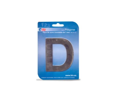 PLACA LETRA D ACERO INOXIDABLE 8.5CM BTV