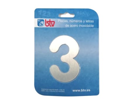 PLACA NÚMERO 3 ACERO INOXIDABLE 15.5CM BTV