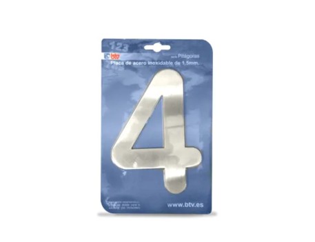 PLACA NÚMERO 4 ACERO INOXIDABLE 15,5CM BTV