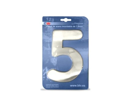 PLACA NÚMERO 5 ACERO INOXIDABLE 15,5CM BTV