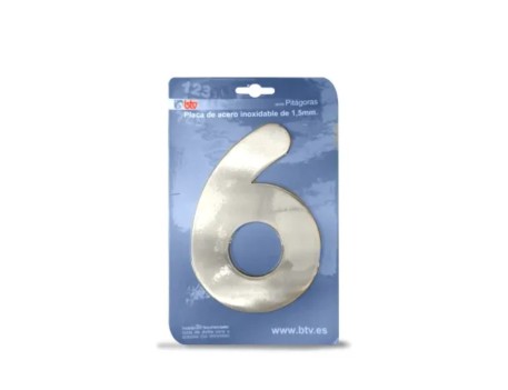PLACA NÚMERO 6 ACERO INOXIDABLE 15,5CM BTV