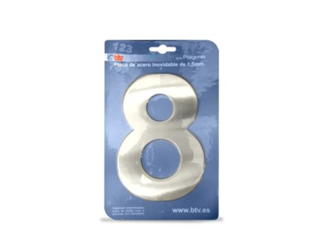 PLACA NÚMERO 8 ACERO INOXIDABLE 15,5CM BTV