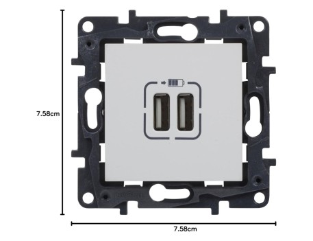 CARGADOR DOBLE USB BLANCO PARA MECANISMOS