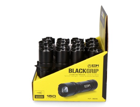 LINTERNA LED TÁCTICA BLACK GRIP CON ZOOM 150LM