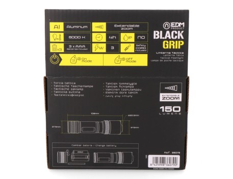 LINTERNA LED TÁCTICA BLACK GRIP CON ZOOM 150LM