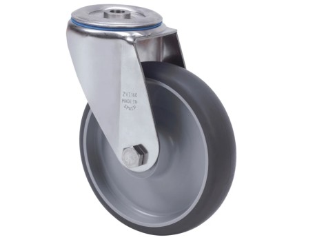 RUEDA GIRATORIA M12 INOX 100MM GOMA GRIS 180KG