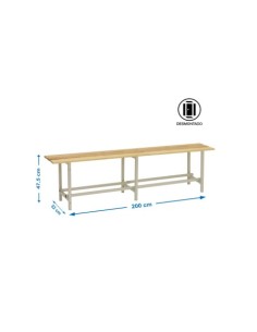 BANCO VESTUARIO MADERA Y METAL 2000MM DESMONTADO 2