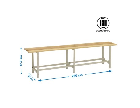 BANCO VESTUARIO MADERA Y METAL 2000MM DESMONTADO