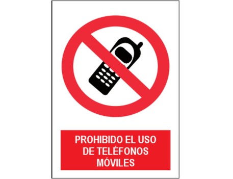 CARTEL PROHIBIDO USO MÓVILES PE A4 21X29CM