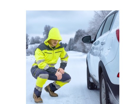 CAZADORA SOFTSHELL AV BICOLOR AMARILLO-MARINO