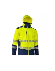 CAZADORA SOFTSHELL AV CON BANDAS AMARILLO-MARINO